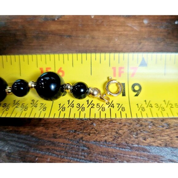 Faux Shadow Pearl Onyx Beaded Necklace with Gold Tone Beads - Picture 5 of 5